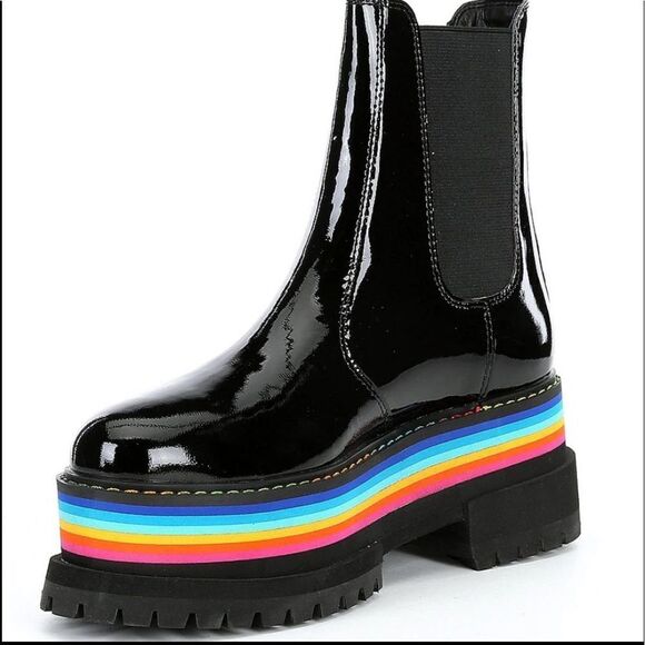 Kurt Geiger London, Lug Sole Rainbow Platform Combat Boots - Picture 4 of 9